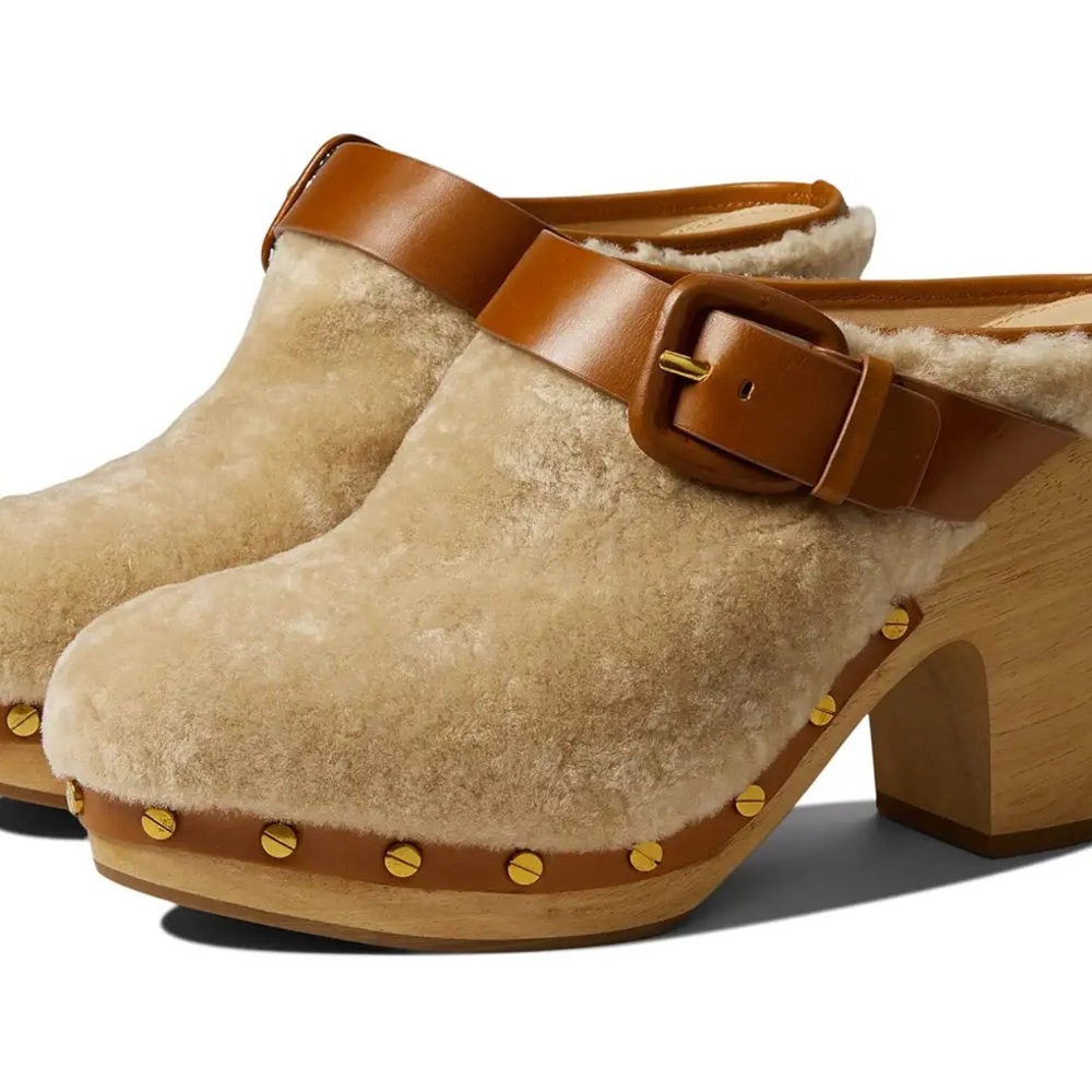 Veronica Beard Dacey leather and shearling clog heels